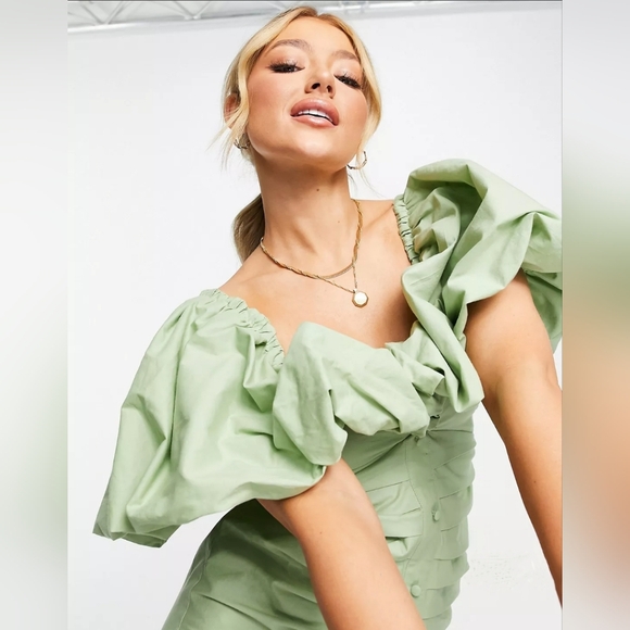 ASOS Luxe Sage Mini Dress Size 8 - Picture 4 of 8